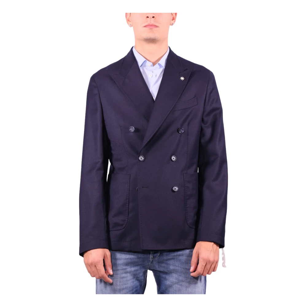 Manuel Ritz Blauw dubbelborstig wollen jasje Blue Heren