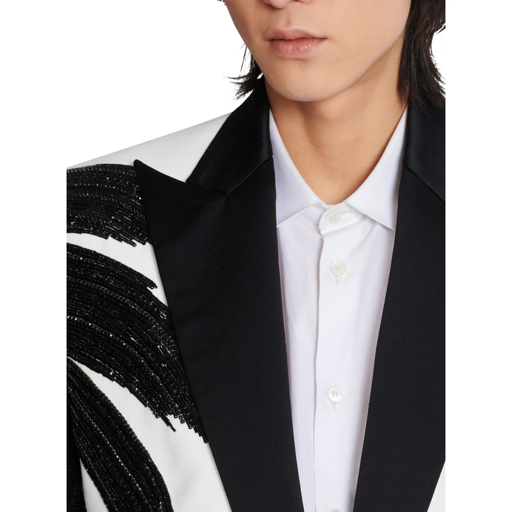 Balmain Twee-tone jas met paillettenborduursel Black Heren