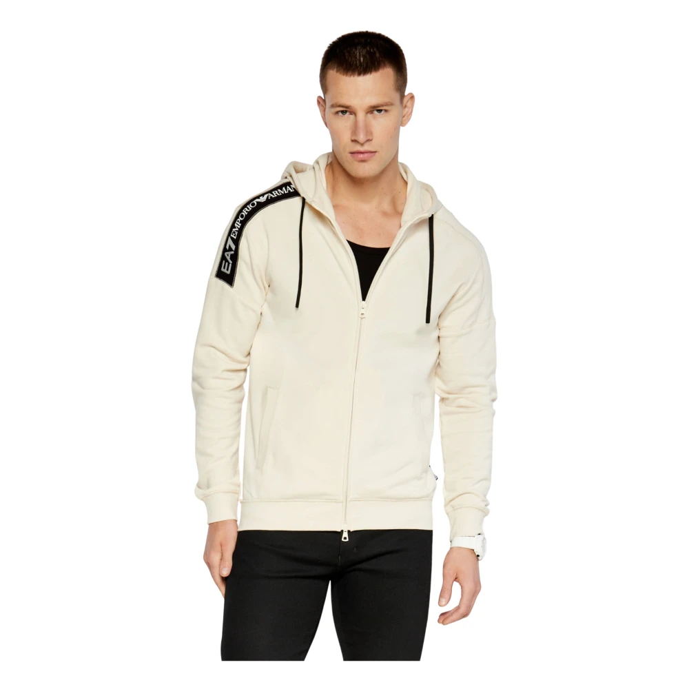 Emporio Armani EA7 Witkap Grijs Full-Zip Hoodie Sweater Beige Heren