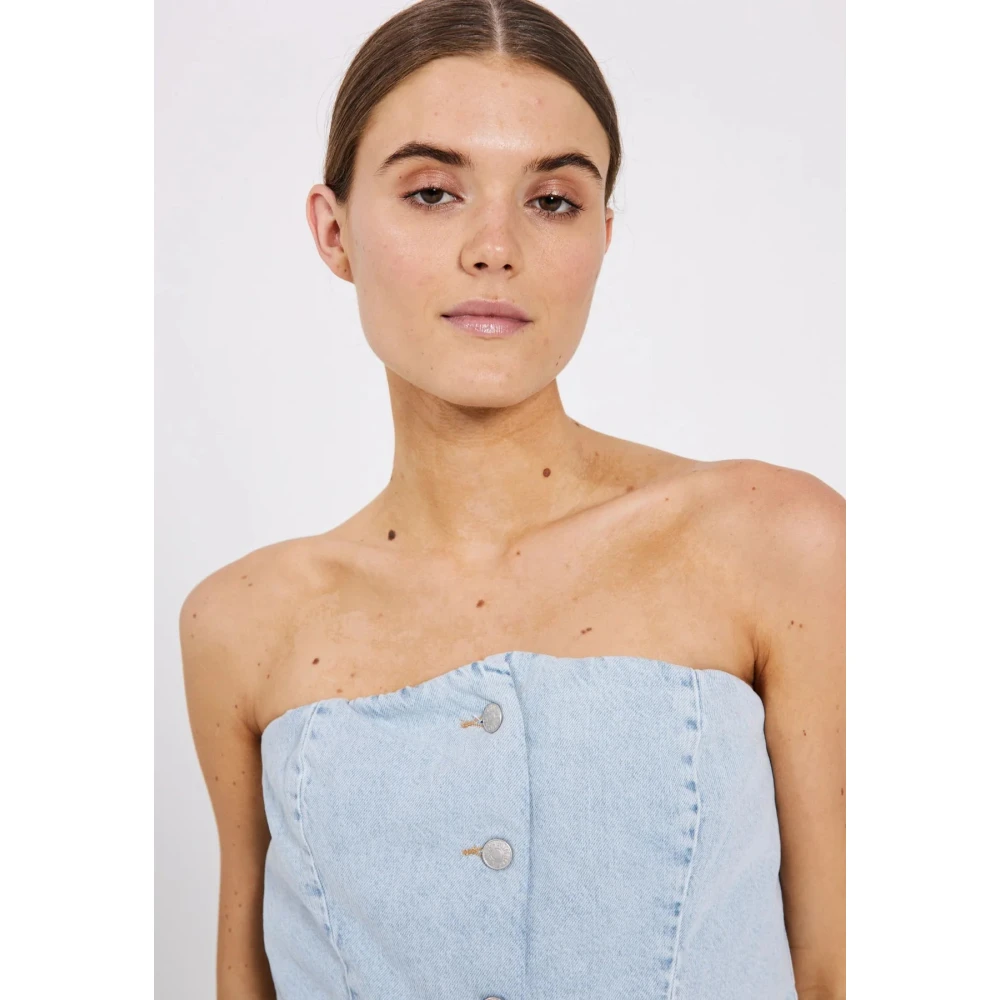 Norr Denim Tube Crop Top met knopen Blue Dames