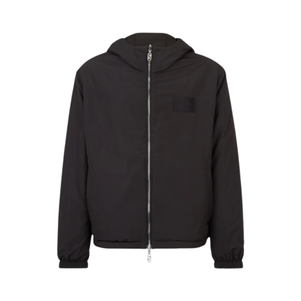 Fendi Omkeerbare windbreaker met capuchon Zwart Grijs Diagonaal Motief Black Heren