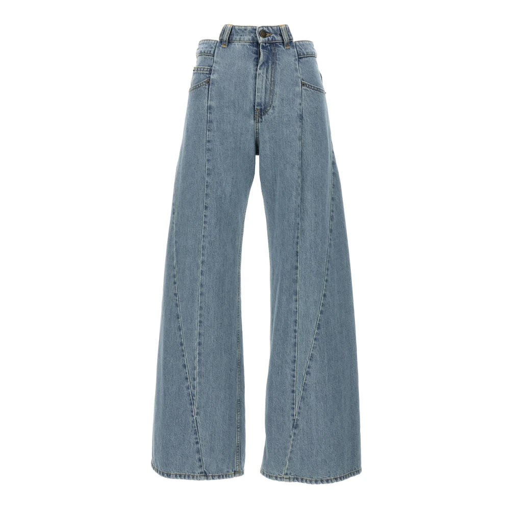 Maison Margiela Women's Blue Asymmetrical Waist Jeans