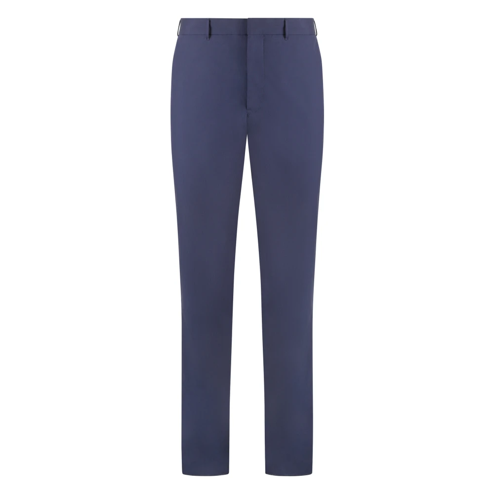 Prada Men's Blue Poplin Cotton Trousers With Back Pockets - Slim-Fit Trousers - Xl - Trousers