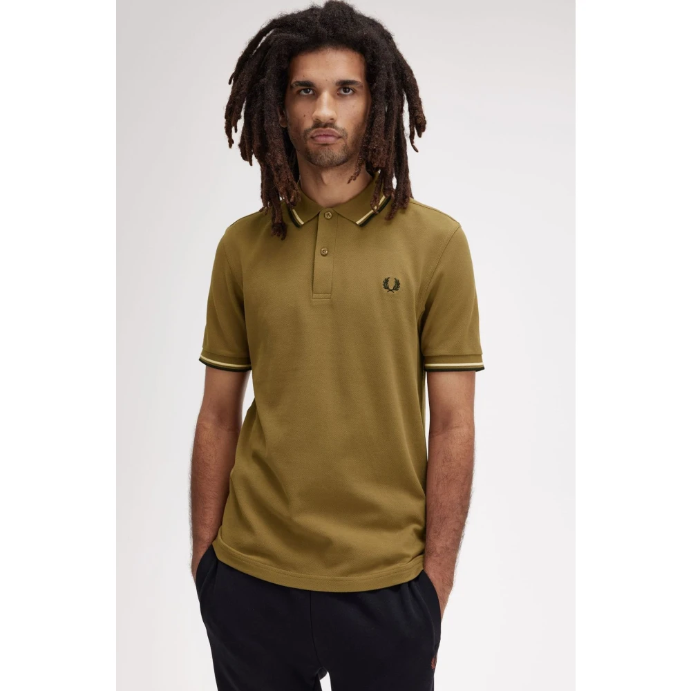 Fred Perry Bruin Gestreept Polo Shirt met Contrast Brown Heren