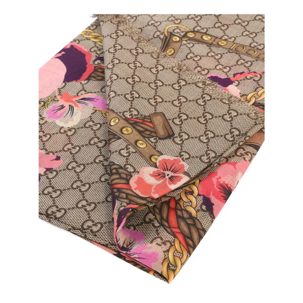 Gucci Floral GG Pattern Zijden Sjaal Multicolor Dames
