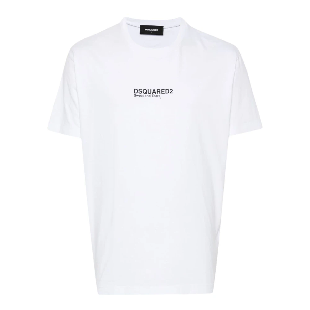 Dsquared2 , T-Shirts, Male, White, S, White Jersey T-Shirt With Logo Print