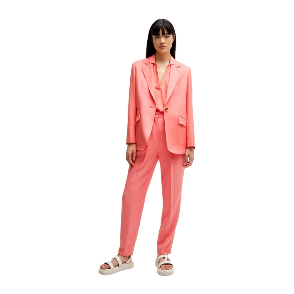 Hugo Boss Koraalroze Linnen Twill Tefike Broek Pink Dames
