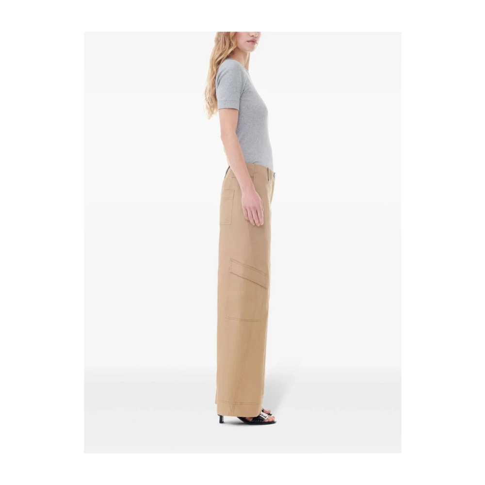 Ganni Cargo Zak Beige Broek Beige Dames
