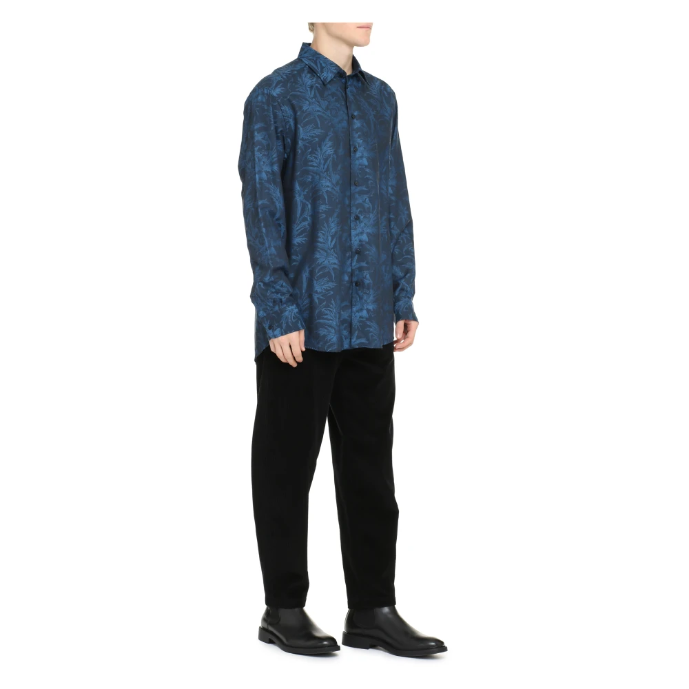 ETRO Katoenen overhemd met bloemenprint Blue Heren