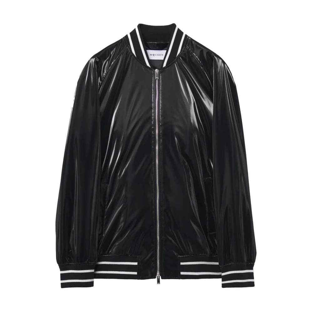 Alexander mcqueen Vloeibare Vinyl Bomberjack in Zwart Black Heren