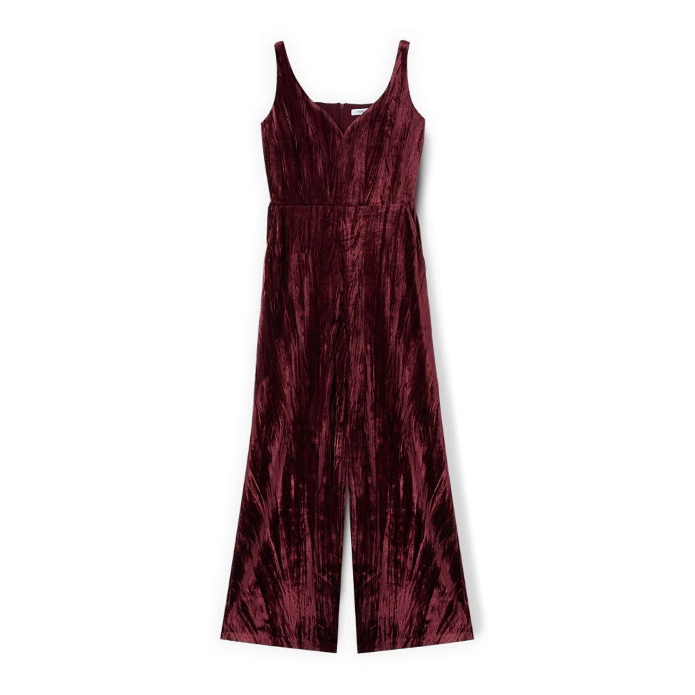 Motivi Vrouw Rood Jumpsuits & Playsuits Dames, 2XS, Polyester, Lange Velvet Jumpsuit