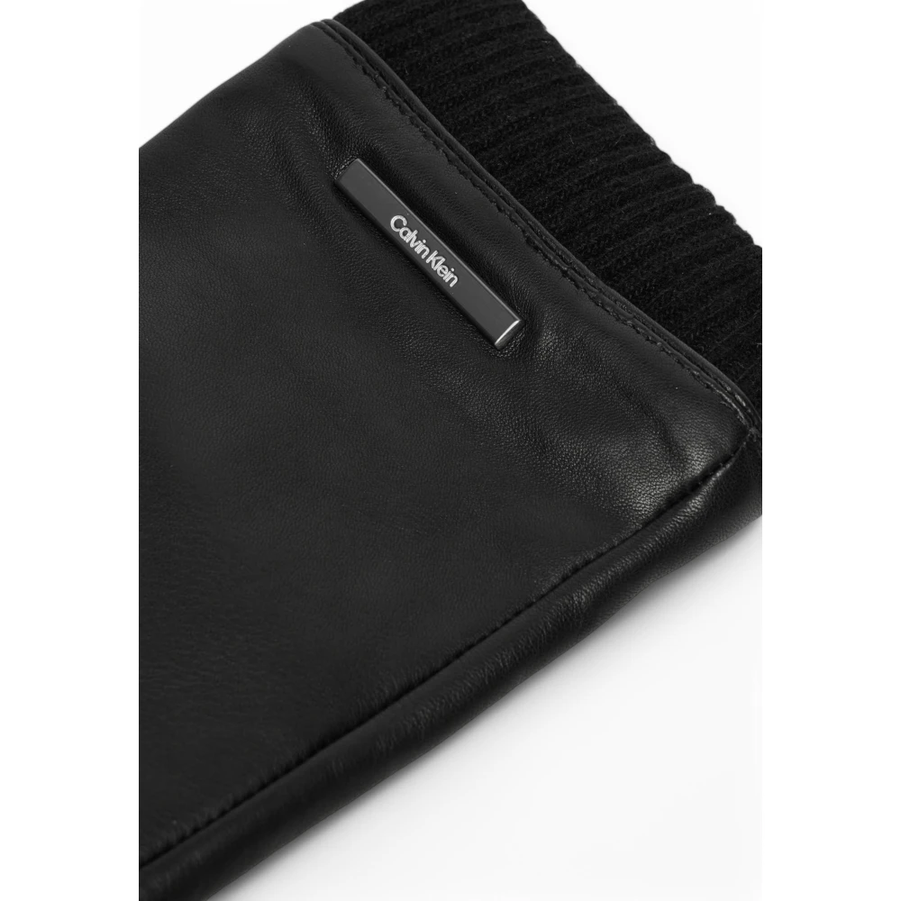 Calvin Klein Warm gevoerde leren herenhandschoenen Black Heren