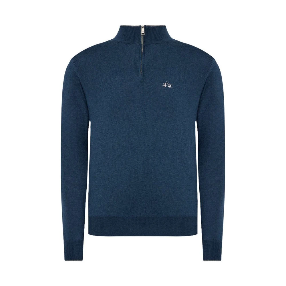 LA MARTINA Blauwe Acryl Half-Zip Sweater met Logo Blue Heren