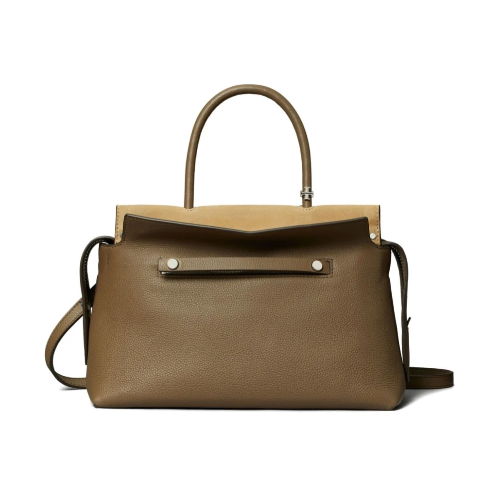 TORY BURCH Bruine leren schoudertas met siernieten Brown Dames