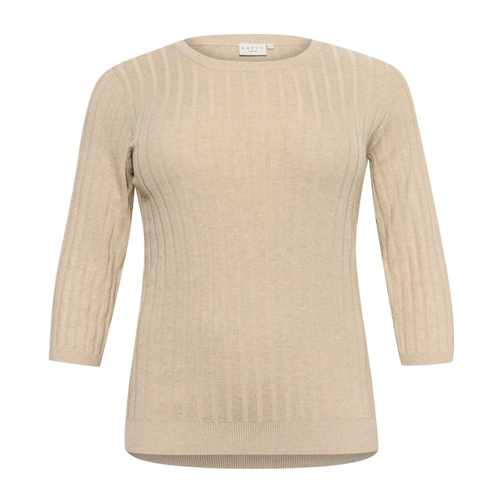 Kaffe Curve Veergrijs Melange Rib Pullover Sweater Beige Dames