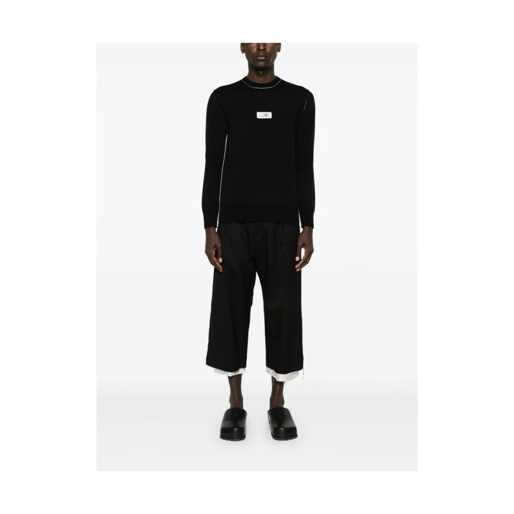 MM6 Maison Margiela Zwarte Fijngebreide Trui met Contraststiksels Black Heren