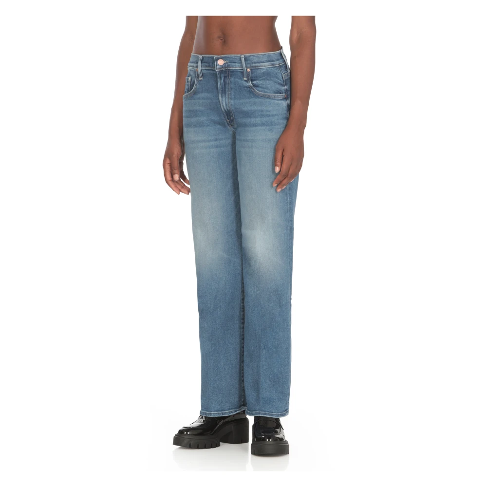 Mother Blauwe Katoenen Jeans met Riemlussen Blue Dames