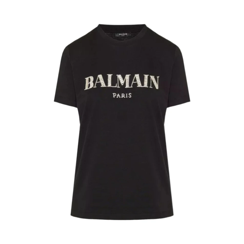 Balmain Kristal Logo Zwart T-shirt Black Dames