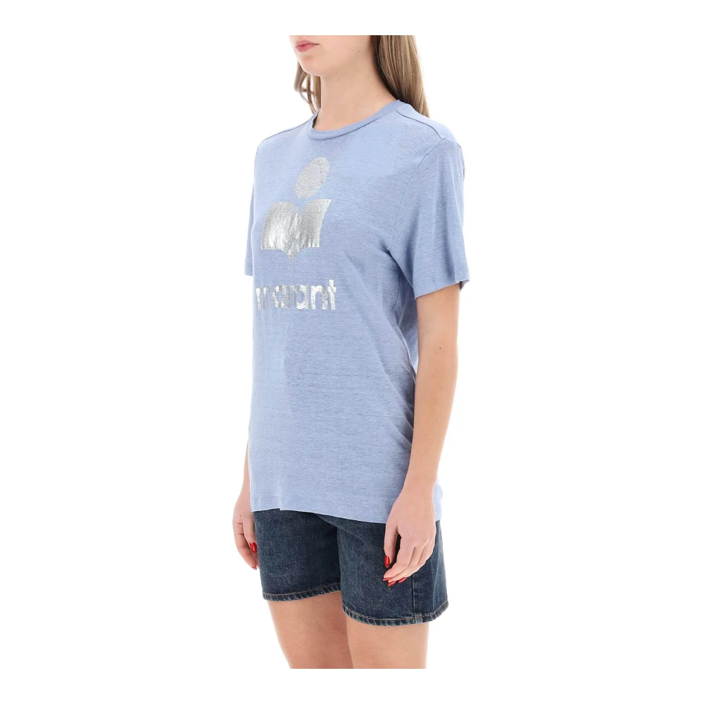 Isabel Marant Étoile T-shirt met metallic logo print Blue Dames
