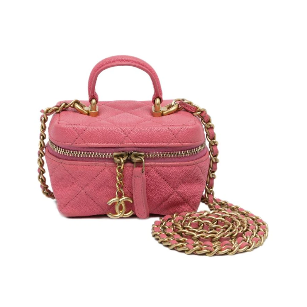 Chanel Vintage Women's Pink Pre-Owned Mini Vanity Case Quilted Leather