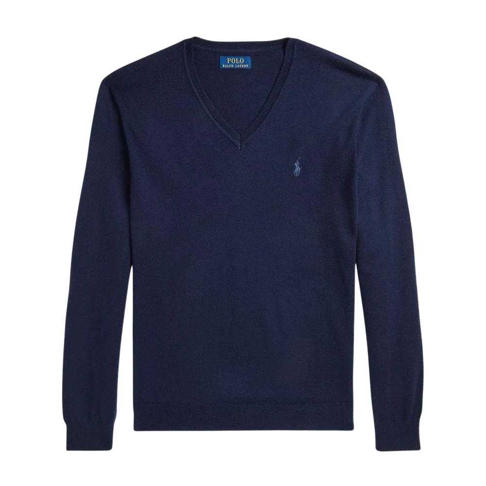 Polo Ralph Lauren Slim-Fit Wasbare Wollen V-Hals Trui Blue Heren