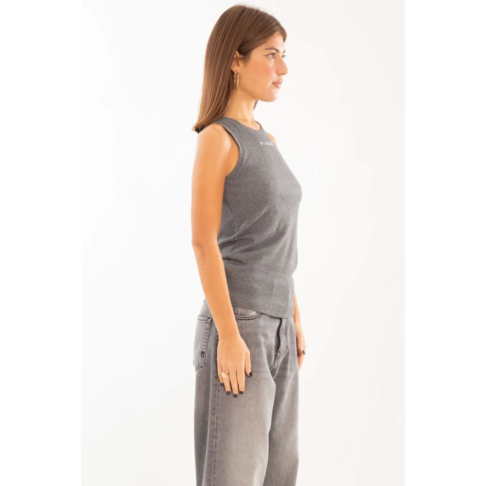 pinko Ribgebreide tanktop met Distinto-logo Gray Dames