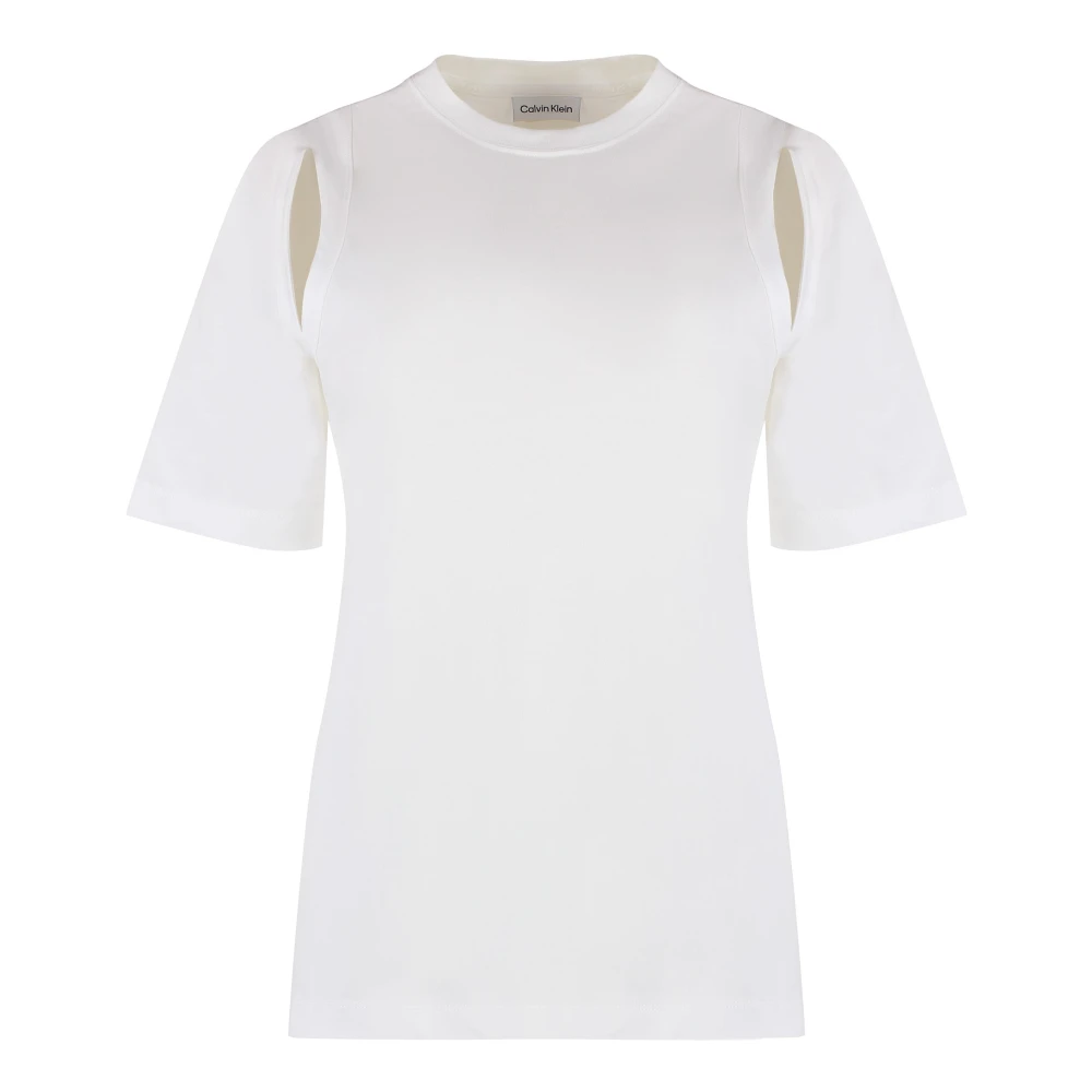 Calvin Klein Räfflad crew-neck T-shirt, 100% bomull White, Dam