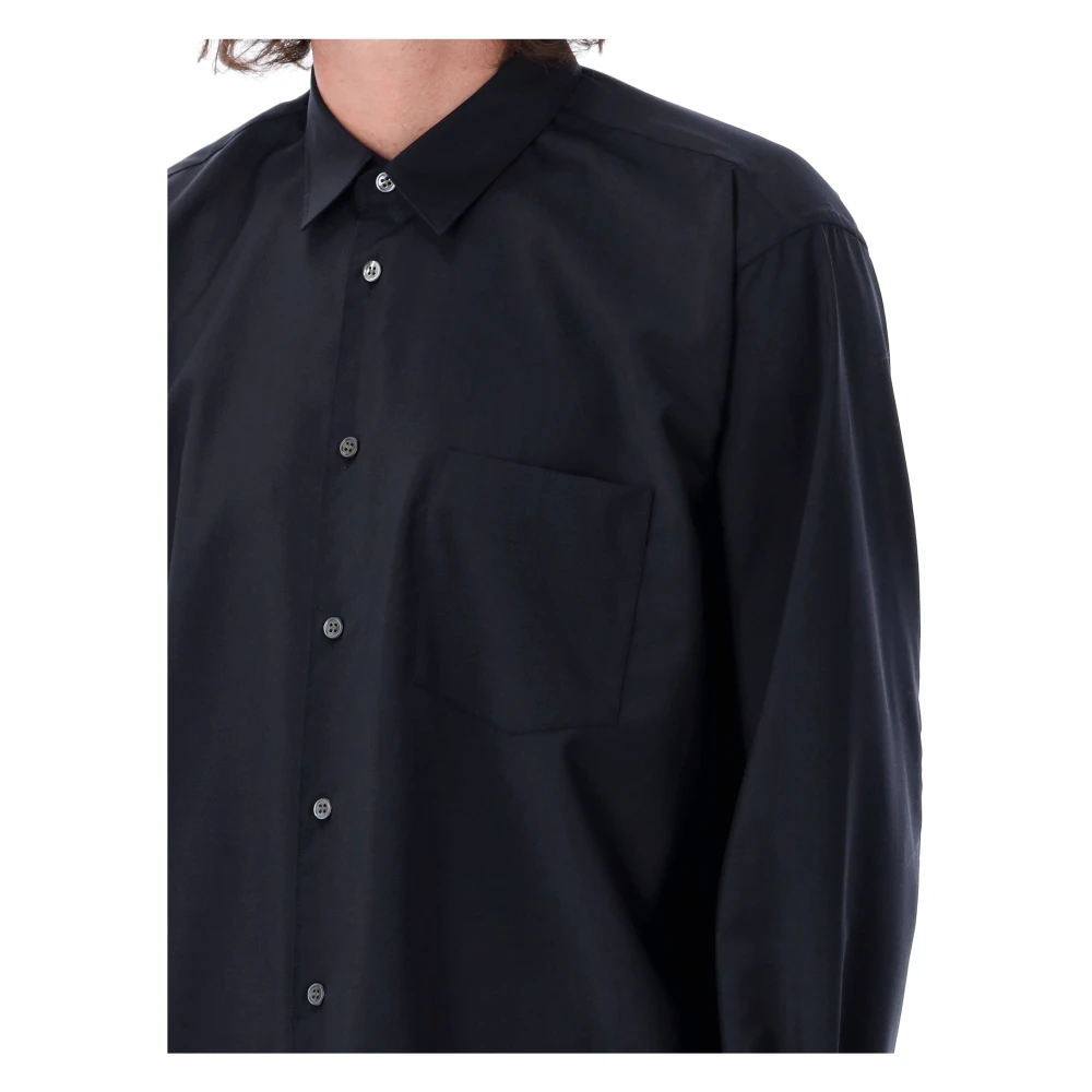 Comme des Garçons Navy Wol Overhemd met Puntkraag Blue Heren