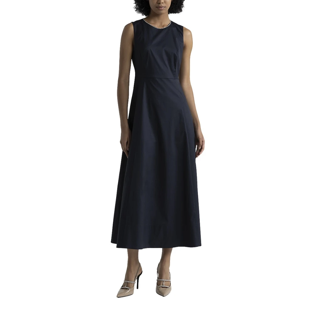 PESERICO Lange uitlopende katoenen jurk Blue Dames