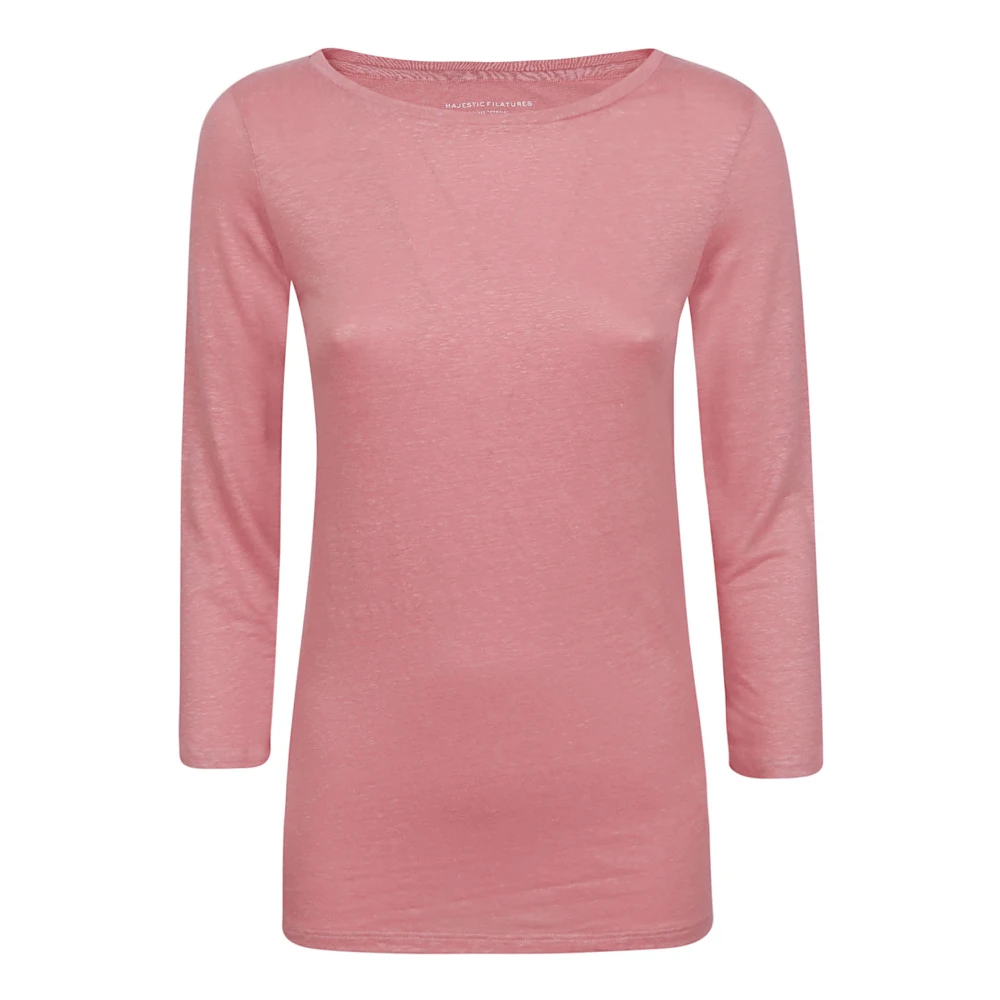 Majestic Filatures Rosa Linne Elastan T-shirts och Polos Pink, Dam