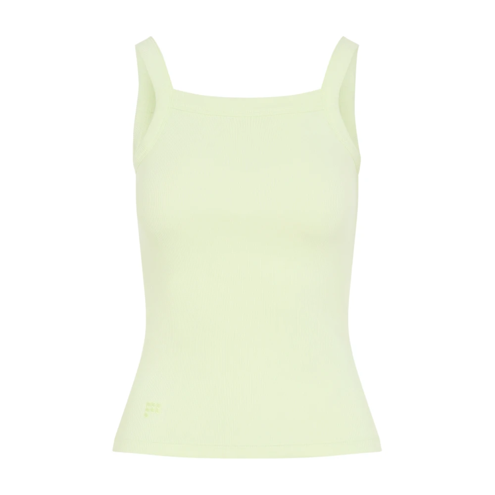 Pangaia Women's White Sleeveless Tops, Xs, Ribbed Square Neck Tank Top