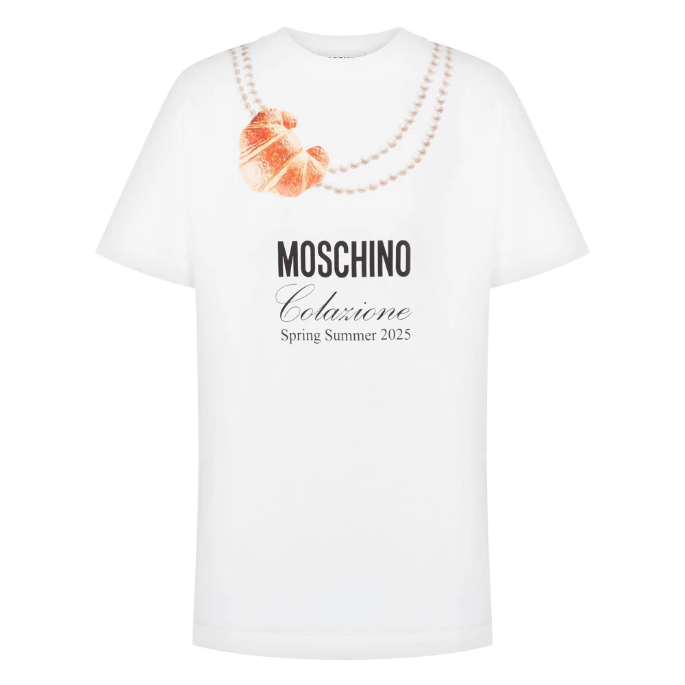 Moschino Croissant Print Wit T-shirt White Dames