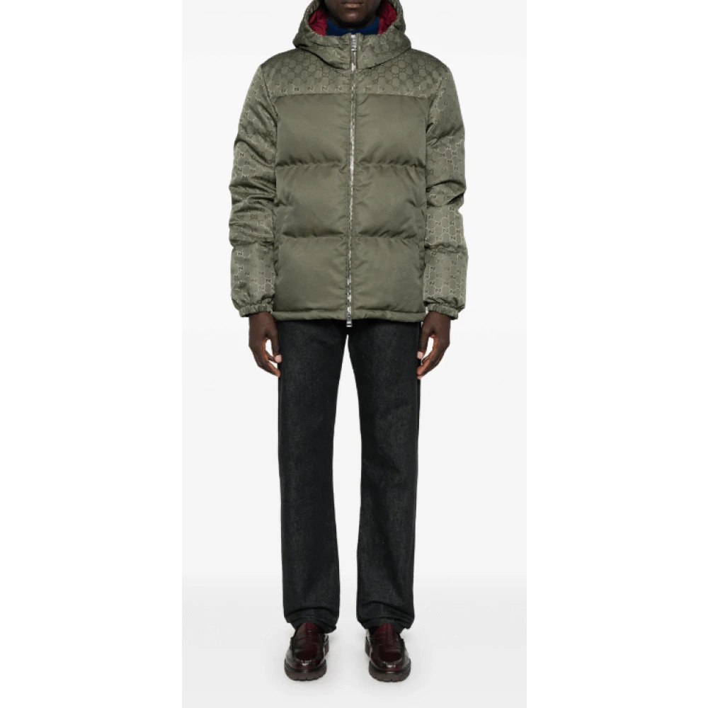 Gucci Canvas Puffer Jacket met Donsvulling Green Heren