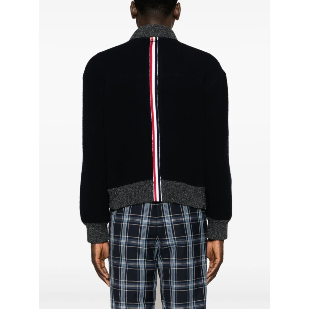 Thom Browne Blauwe Wollen Fleece Jas RWB Streep Blue Heren