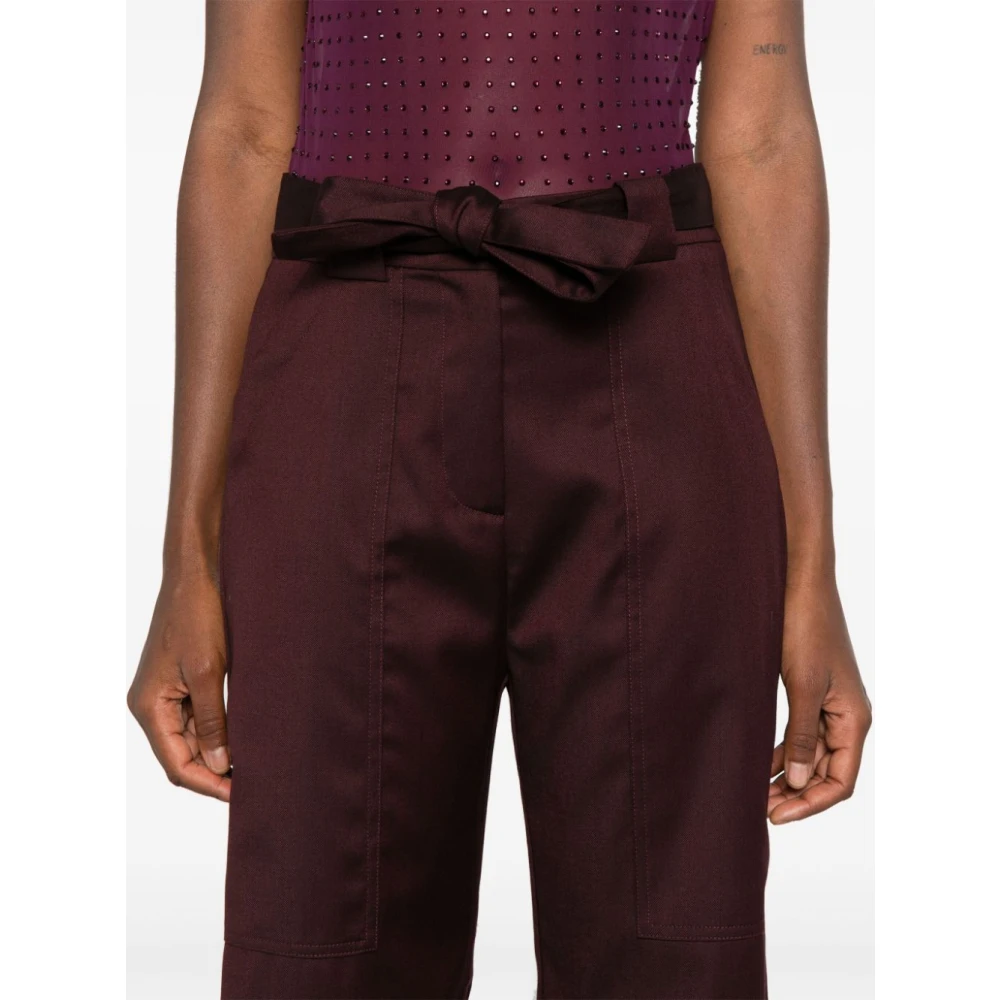 pinko Rode Wolmix Twill Broek Brown Dames