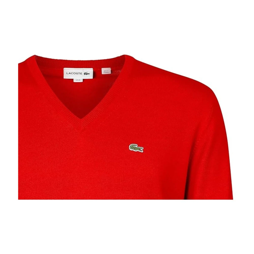 Lacoste Rode V-hals Pullover Sweater Red Heren