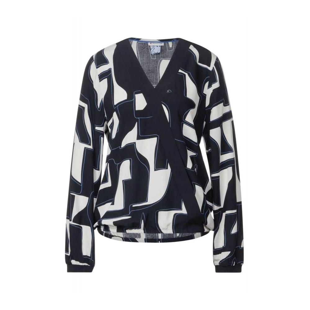 Street One Abstract Print Wrap Blouse Lange Mouw Blue Dames