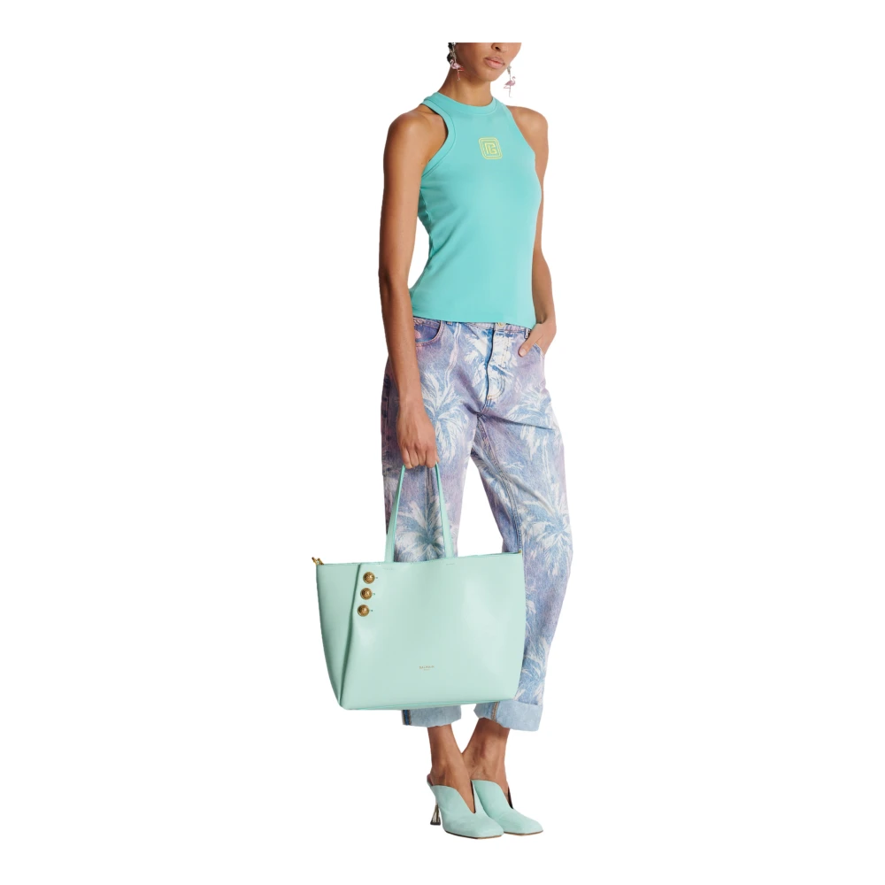 Balmain Emblème tote bag van generfd kalfsleer Blue Dames