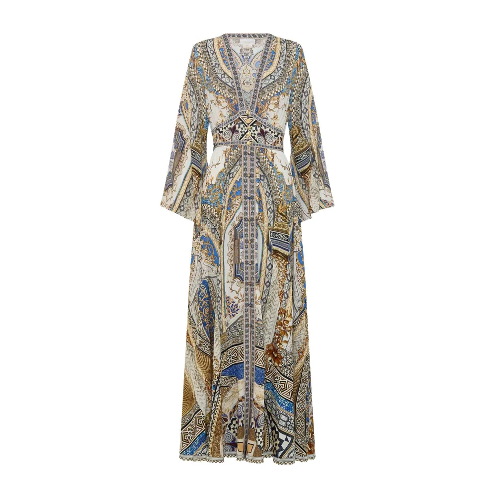 Camilla Zijden Kimono Mouw Mozaïek Jurk Multicolor Dames