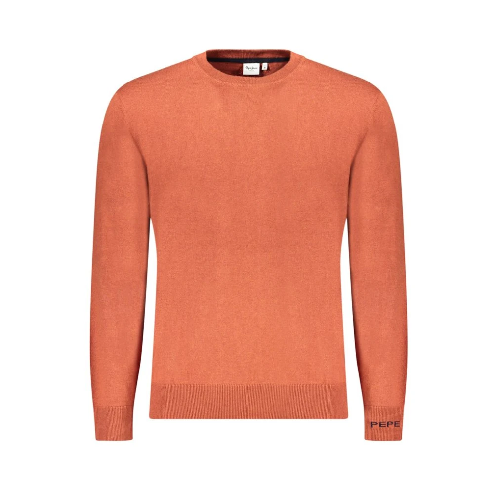 Pepe Jeans Men's Orange Round-Neck Knitwear, S, Brown Cotton Jumper With Embroidery