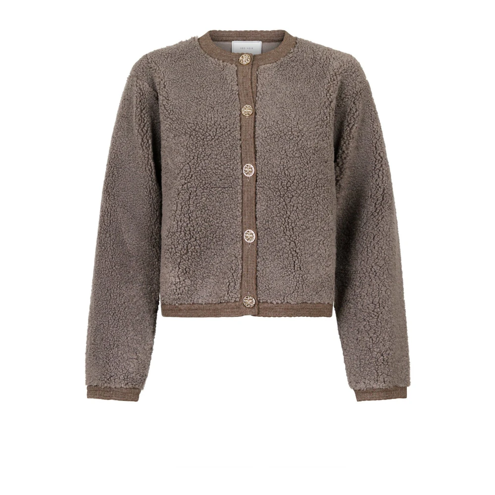 Neo Noir Fluffy Cardigan med Teddy Kvalitet Brown, Dam