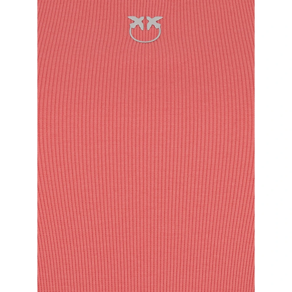 pinko Roze U-hals Logo Geborduurde Katoenen Top Pink Dames