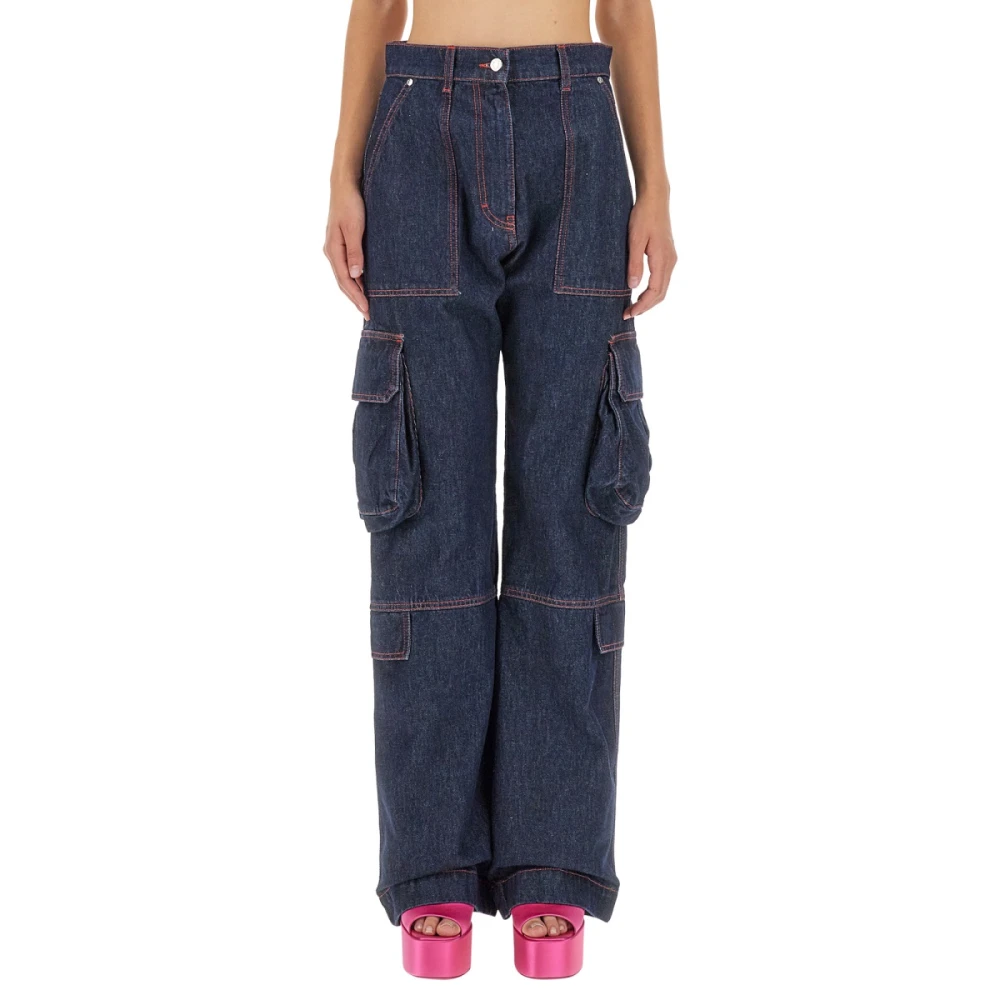 Msgm Wijde Cargo Jeans Blue Dames