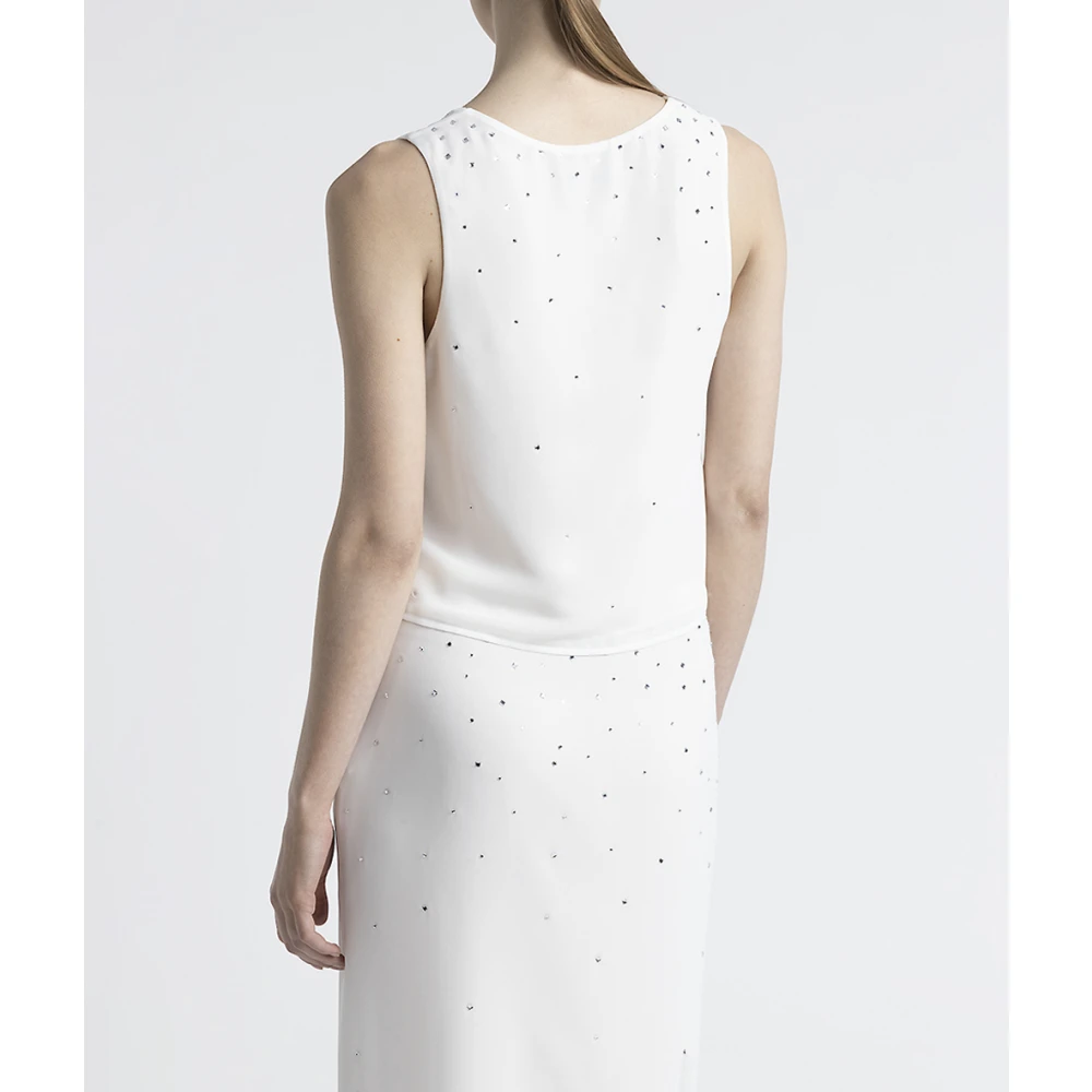 PESERICO Lichte crêpe crop top met kristallen White Dames