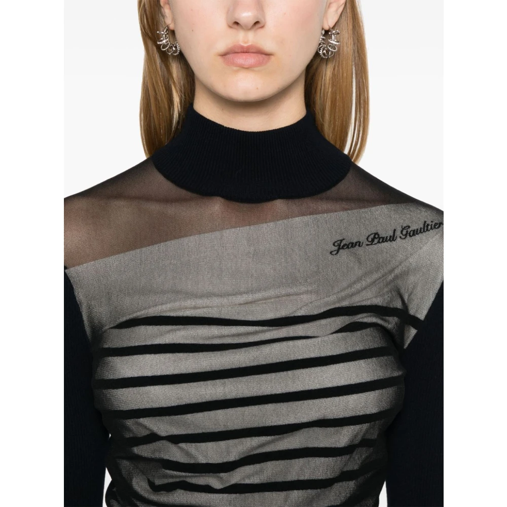 Jean Paul Gaultier Gestreepte Mariniere Korte Jurk Navy Wit Zwart Blue Dames
