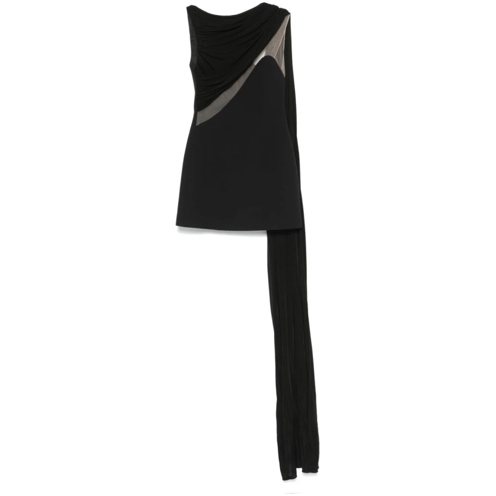 David Koma Zwarte Tule Minijurk Korte Mouw Black Dames