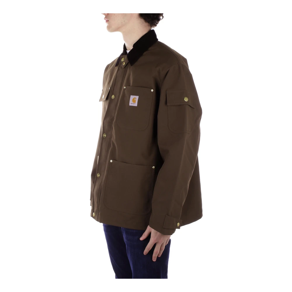 Carhartt WIP Logo Front Zip Jas Vier Zakken Brown Heren