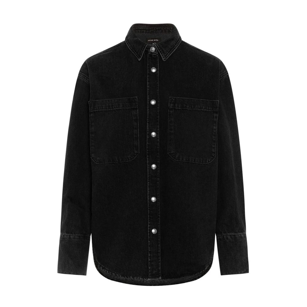 Anine Bing Zwarte Linnen Shirt Oversized Box Fit Black Dames