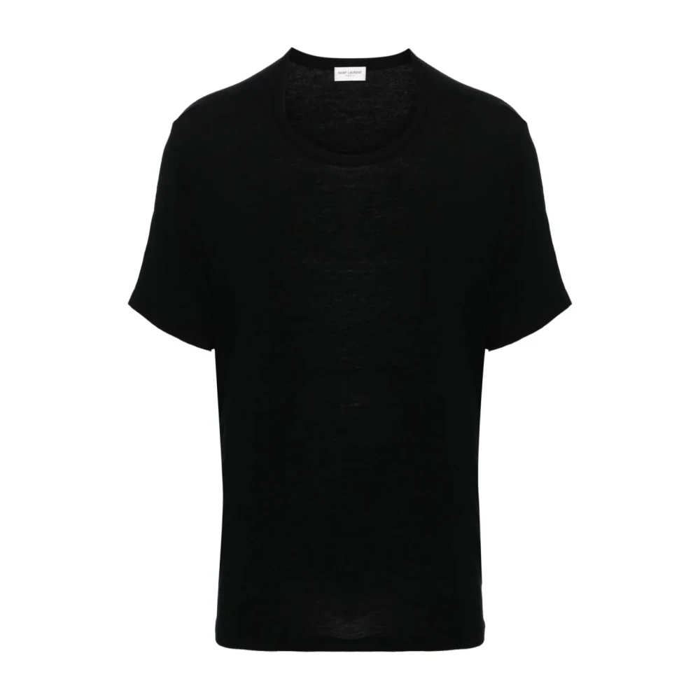 Saint Laurent Zwart Crew Neck T-shirt van Viscose en Wolmix Black Heren