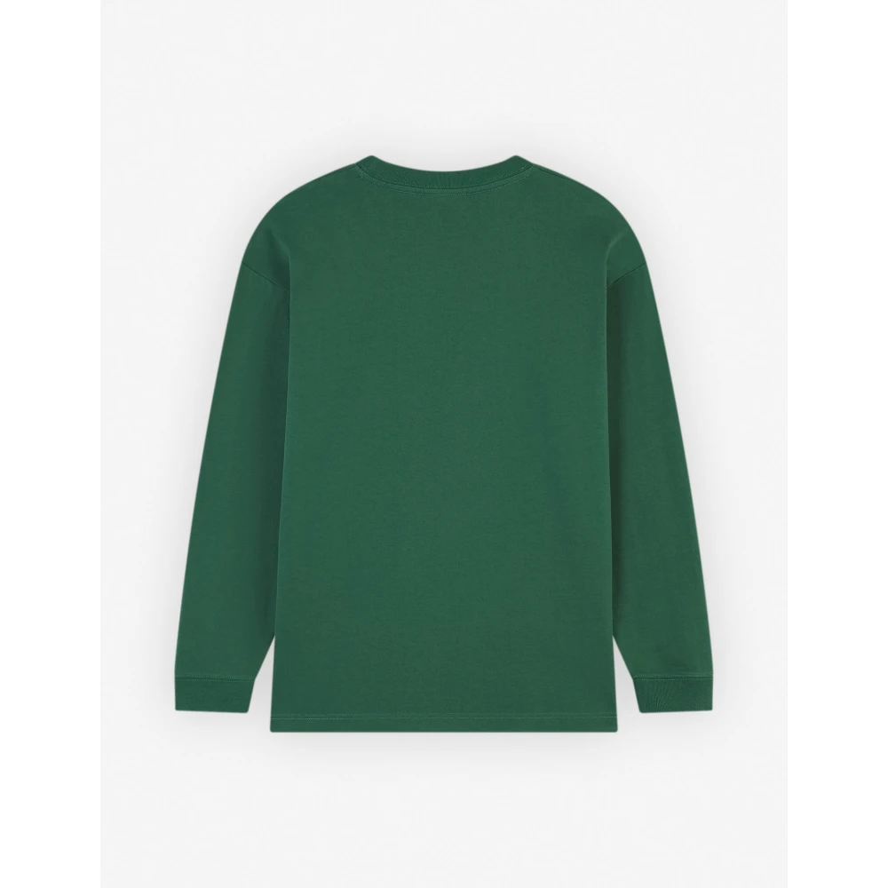 Maison Kitsuné Groene T-shirt met Stoere Vos Hoofd Patch Green Heren